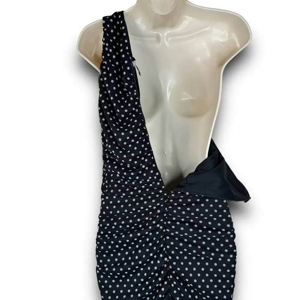 Love X Design One Shoulder Bodycon Midi Dress Black White Polka Dot Size Medium - Picture 6 of 8